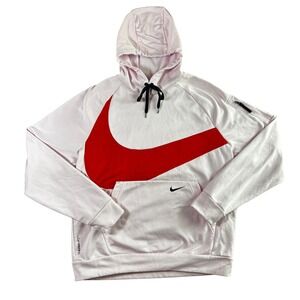 Nike Therma Fit Pink Red Swoosh Hoodie Sweatshirt Women's Size Large